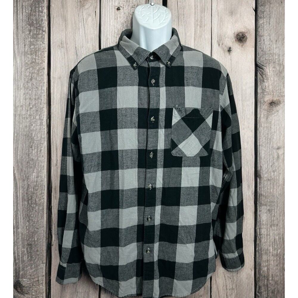 Magellan Outdoors Flannel Button Front Plaid Shirt Sz Large Gray Black